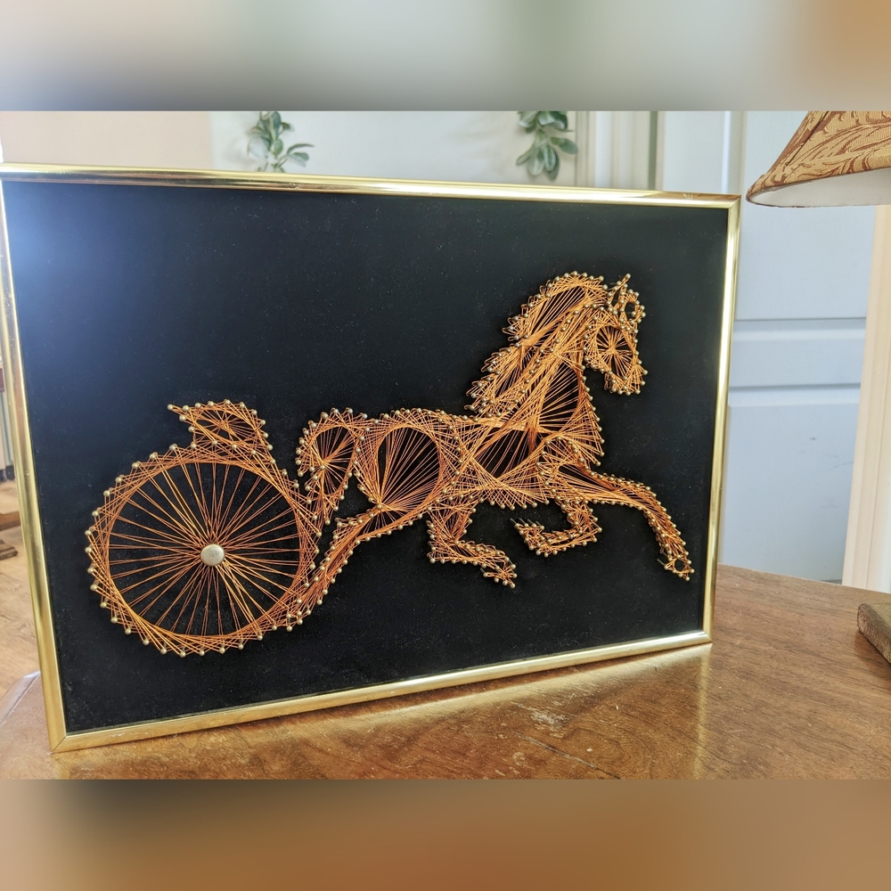 1970's Vintage Copper Horse Wire String Art
